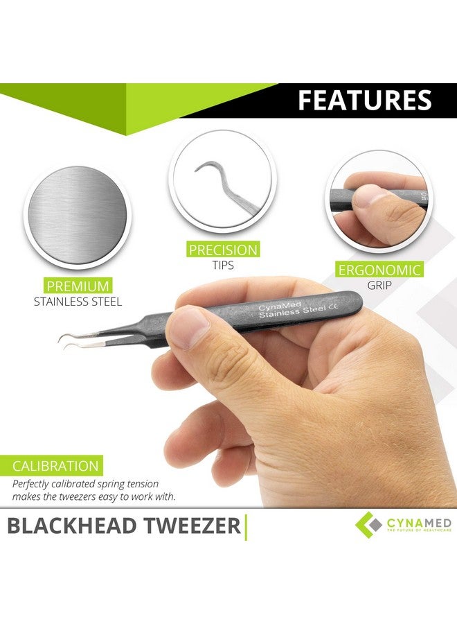 Blackhead Tweezerprofessional Curved Steel Tip Surgical Comedone & Splinter Extractor. Ideal Blemish & Acne Remover Tool Means Flawless Facial Skin (Black)