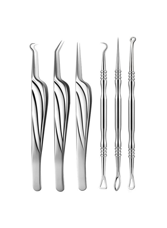 Blackhead And Acne Extractor Kit Professional Pimple Popper Tool Kit Acne Tweezers And Blackhead Remover Tools For Face 6 Pcs Surgical Extractor Pimple Popping Tools