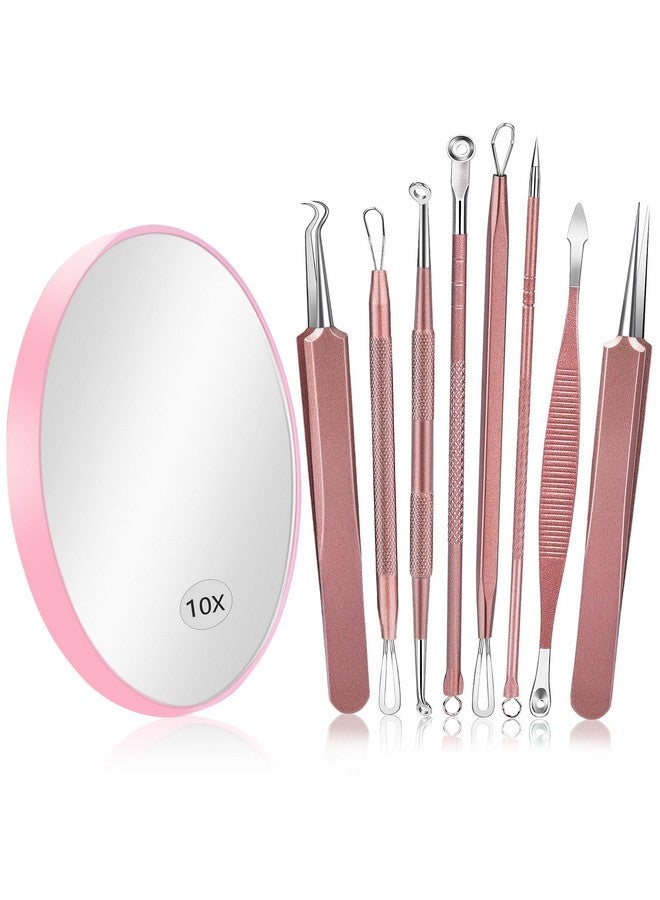 Blackhead Remover Tools Ikoco 10Pcs Stainless Steel Pimple Popper Tool Kit Including A 10X Blackhead Mirror 8Pcs Comedone Extractors And A Leather Bag Rose Gold