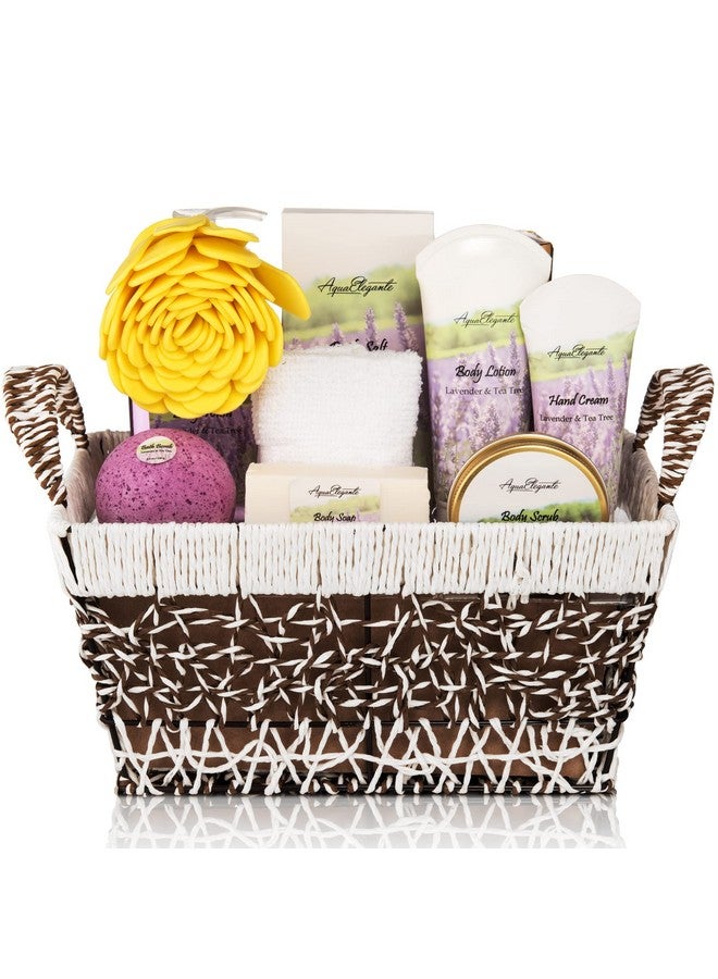 Spa Baskets For Womenluxury Bath Set With Lavender & Tea Tree Oilspa Kit Includes Wash Bubble Bath Lotion Bath Salts Body Scrub Body Spray Shower Puff Bathbombs Soap And Towel
