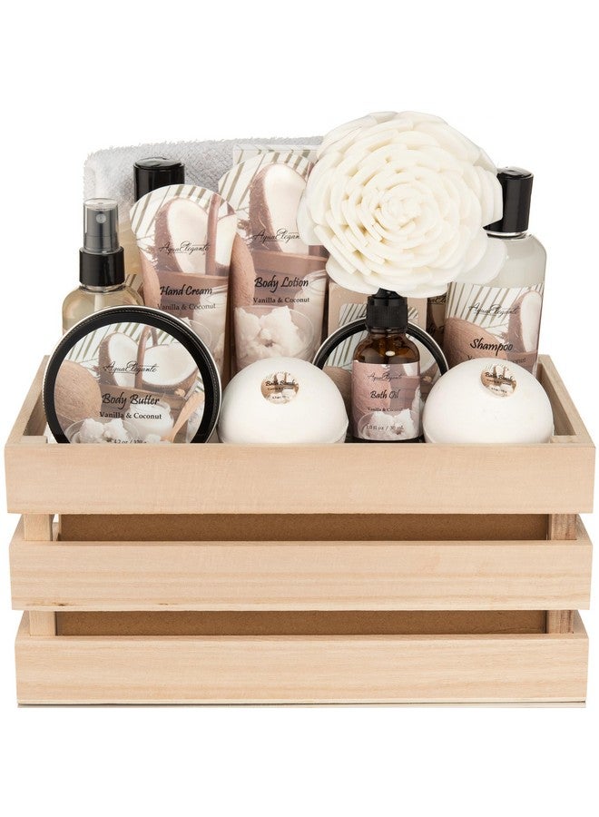 Bath Spa Gift Setsluxury Basket With Coconut & Vanillaspa Kit Includes Wash Bubble Bath Lotion Bath Salts Body Scrub Body Spray Shower Puff Bathbombs Soap And Towel