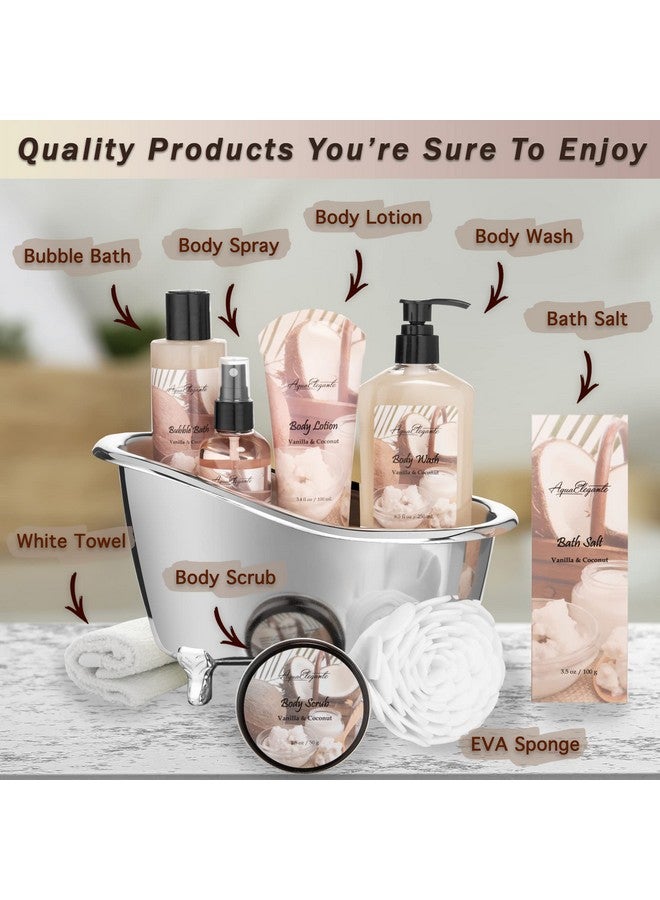 Spa Gift Baskets For Womenluxury Bath Set With Coconut & Vanillaspa Kit Includes Body Wash Bubble Bath Lotion Bath Salts Body Scrub Body Spray Shower Puff And Towel