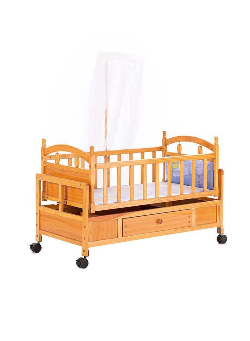 Multifunctional Baby Cradles Natural Wood Newborn Rocking Cradle With Drawer And Wheels