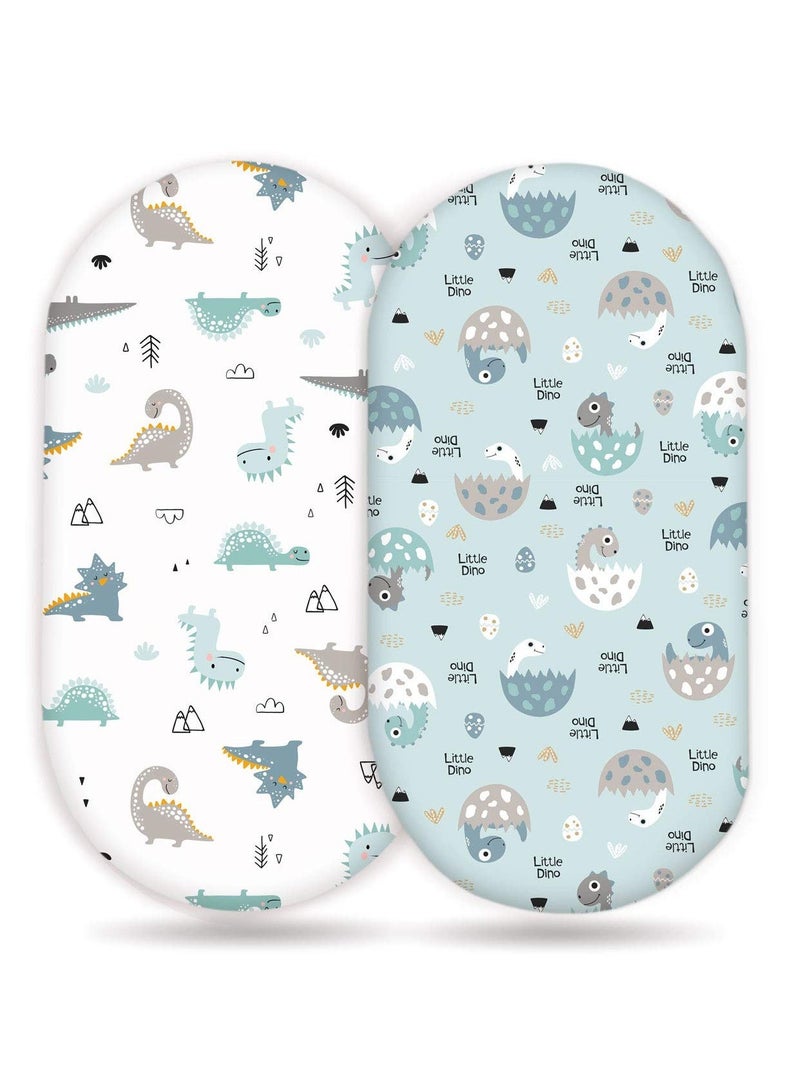 Stretchy Ultra Soft Fitted Bassinet Sheet Set 2 Pack, Universal Fit for Baby Cradle Basket Oval Rectangle Pad Mattress Girls and Boys