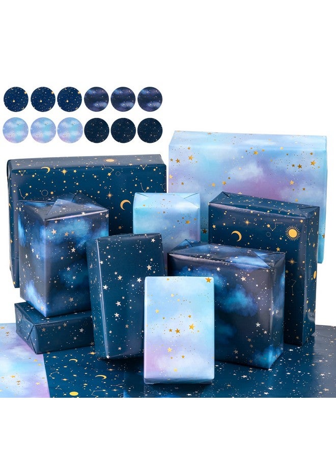 Galaxy Wrapping Paper Sheet 12 Sheets Folded Flat With 12 Gift Tags For Birthday Baby Shower 19.7 Inch X 27.5 Inch Per Sheet