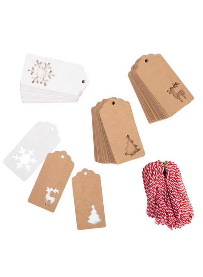 150 Pcs Christmas Tags Kraft Paper Gift Tags Hang Labels With 20M Red And White String Christmas Tree、Snowflake、Reindeer Design For Christmas Gift Favorchristmas Party Christmas Tree