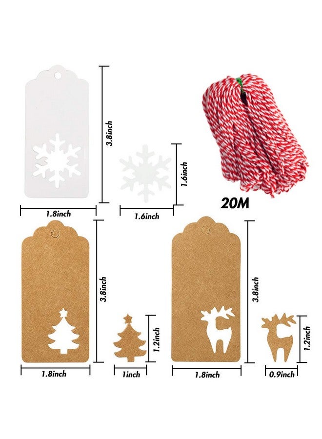 150 Pcs Christmas Tags Kraft Paper Gift Tags Hang Labels With 20M Red And White String Christmas Tree、Snowflake、Reindeer Design For Christmas Gift Favorchristmas Party Christmas Tree