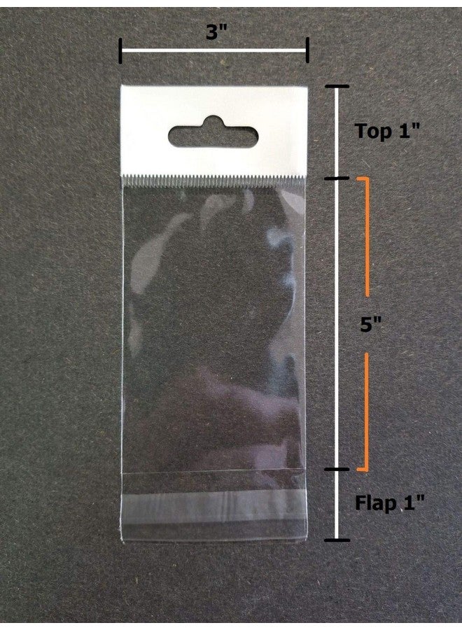 100 Pcs 3X5 Inch Clear Cello Bags Resealable W/Hanging Header Hang Top