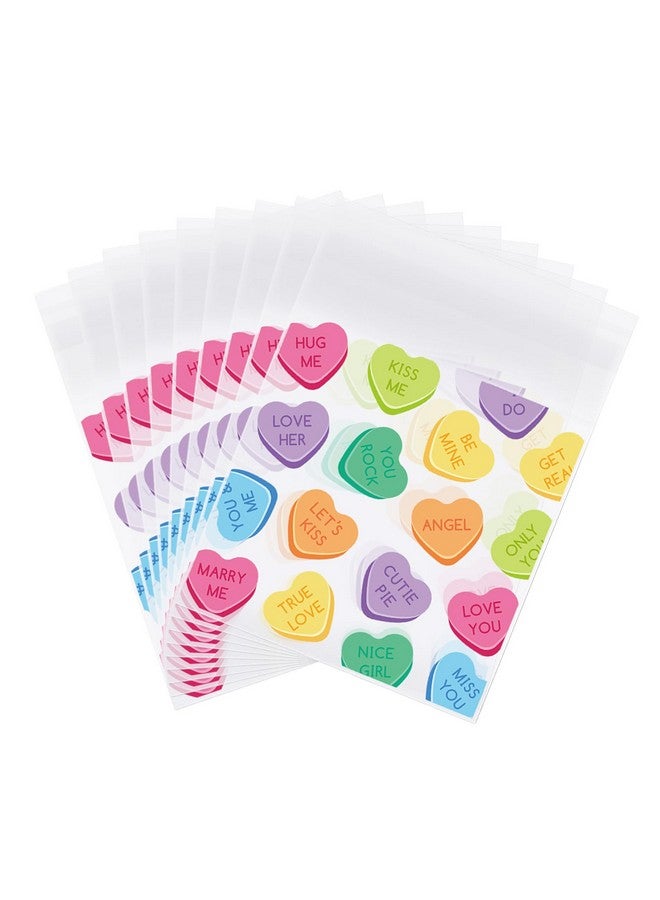 320Pcs Valentine'S Day Self Adhesive Treat Bags Conversation Heart Print Cellophane Gift Bags Clear Candy Goodie Bags For Wedding Party Cookie Snack Packing Supplies