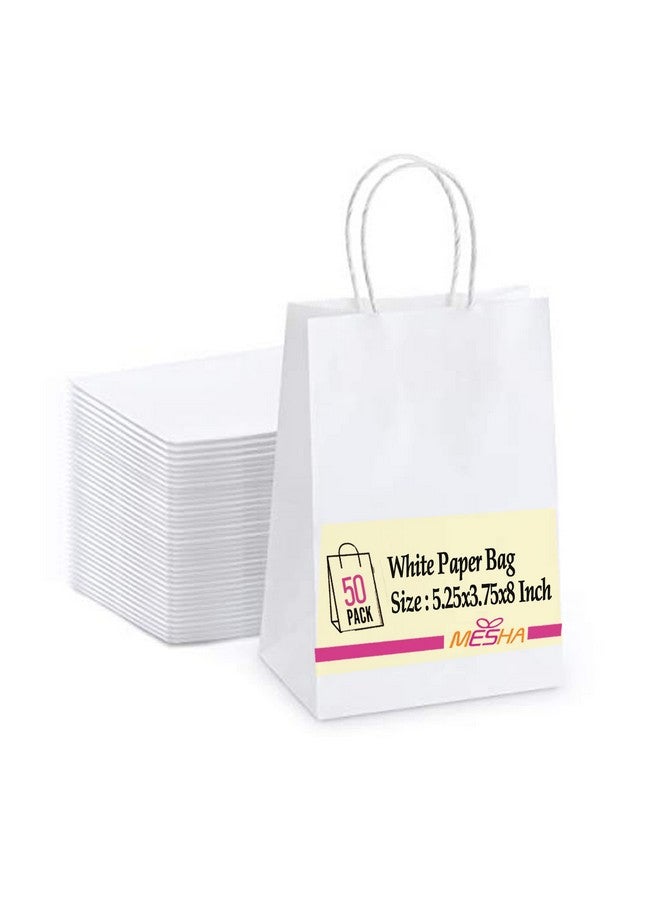 Paper Gift Bags 5.25X3.75X8 50Pcs White Paper Bags For Small Businesssmall Paper Gift Bags With Handles Bulkkraft Bagsretail Shopping Bagsbirthday Wedding Party Favor Bags