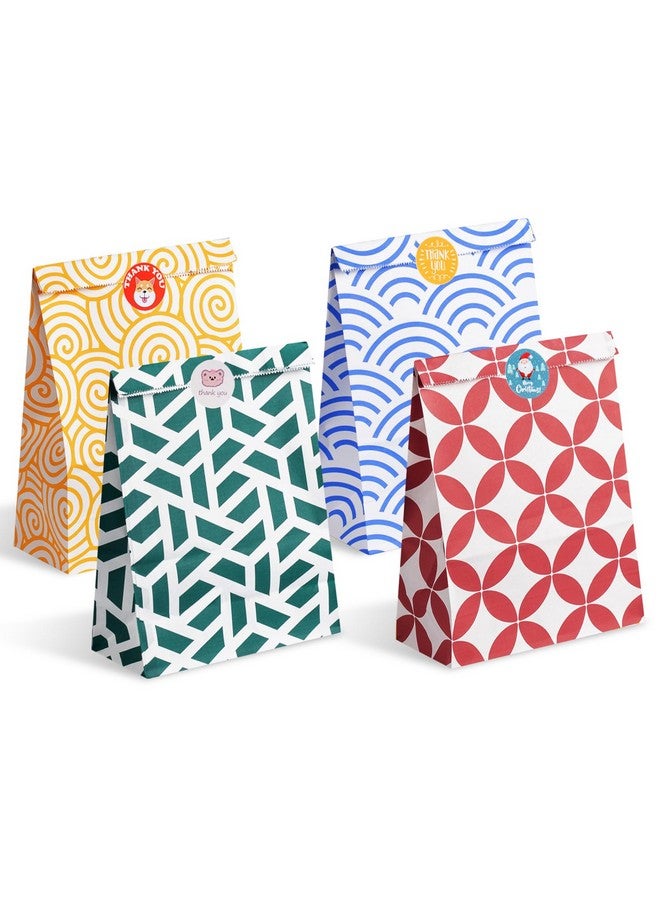 Assorted Color Paper Bag Set 48Pcs Gift Bags In Optimal Size 6.7 * 3.2 * 9.4 Inches With 48 Stickers Food Grade Takeout Bags For Christmas Festivals Birthdays Parties Weddings Etc.