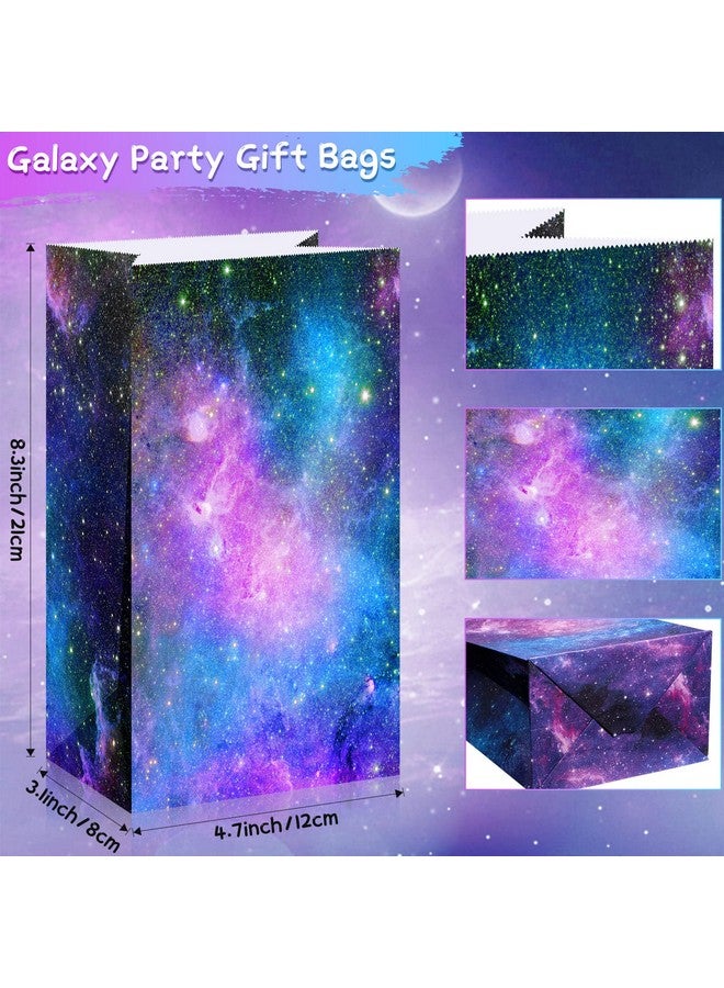 28 Pack Galaxy Party Favor Paper Bags Space Galaxy Print Candy Favor Bags Goodie Popcorn Treat Bags Solar System Planet Present Wrapping Bags For Kids Birthday Space Galaxy Party Supplies
