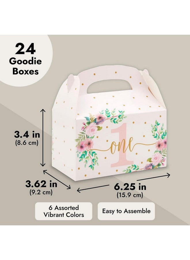 24 Pack Pink Floral Gift Boxes For 1St Birthday Party Favors Goodie Gable Box For Kids (6.2 X 3.6 X 3.3 In)