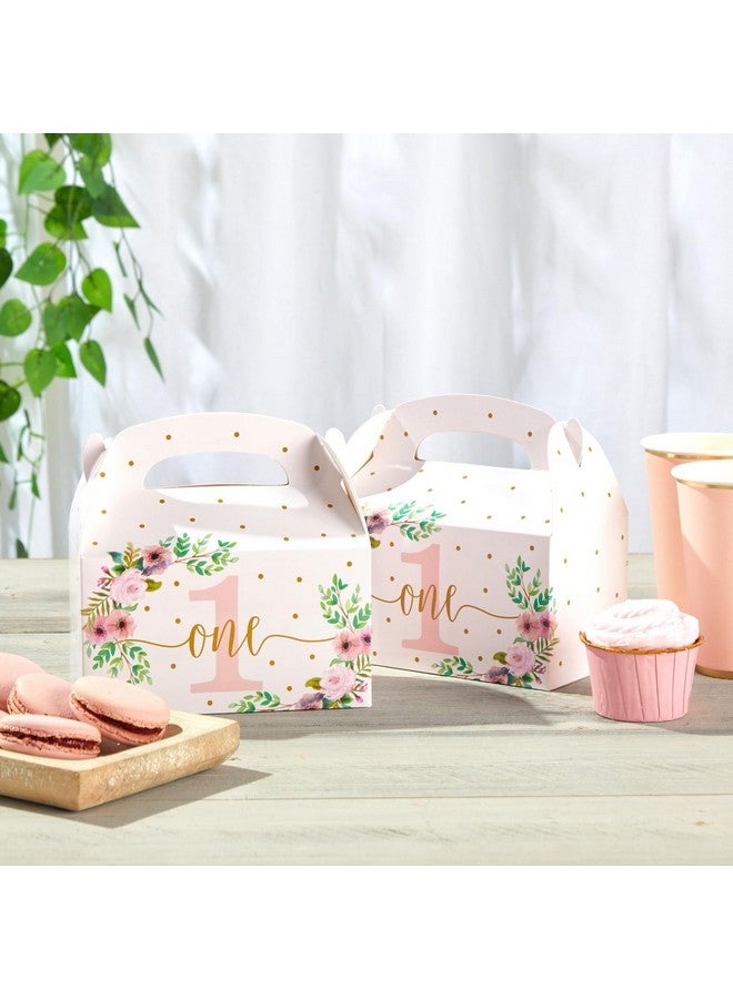 24 Pack Pink Floral Gift Boxes For 1St Birthday Party Favors Goodie Gable Box For Kids (6.2 X 3.6 X 3.3 In)