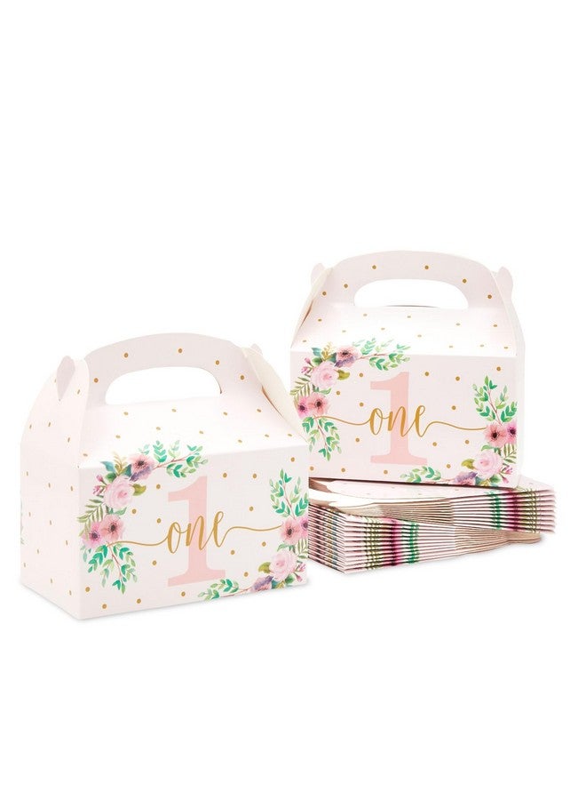 24 Pack Pink Floral Gift Boxes For 1St Birthday Party Favors Goodie Gable Box For Kids (6.2 X 3.6 X 3.3 In)