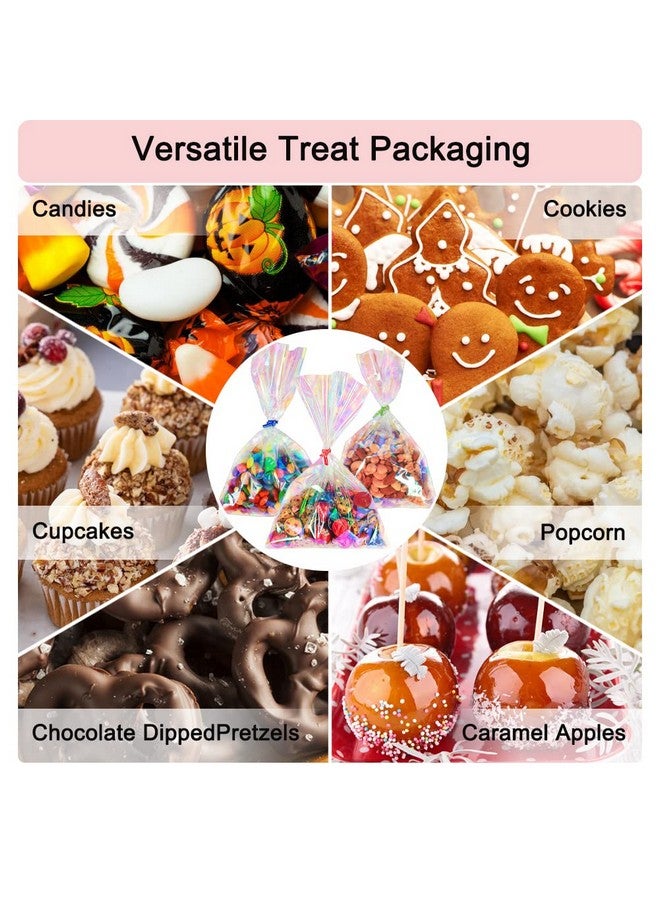 120Pcs Iridescent Cellophane Treat Bags With Ties 6X9 Inch Holographic Plastic Goody Bags For Candy Party Favors Small Gifts