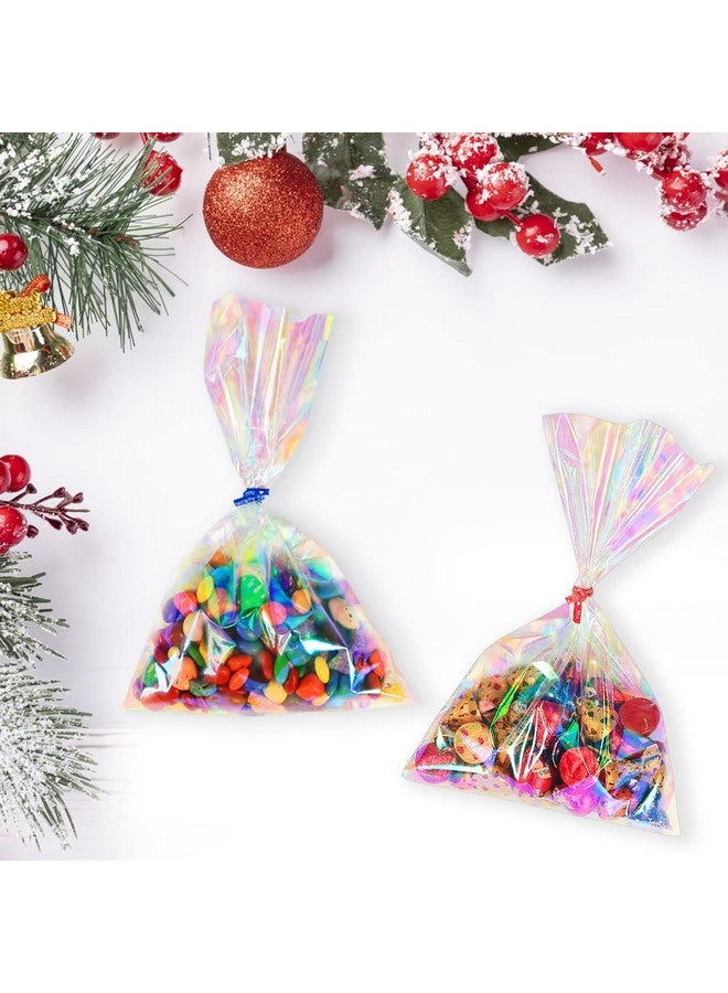 120Pcs Iridescent Cellophane Treat Bags With Ties 6X9 Inch Holographic Plastic Goody Bags For Candy Party Favors Small Gifts
