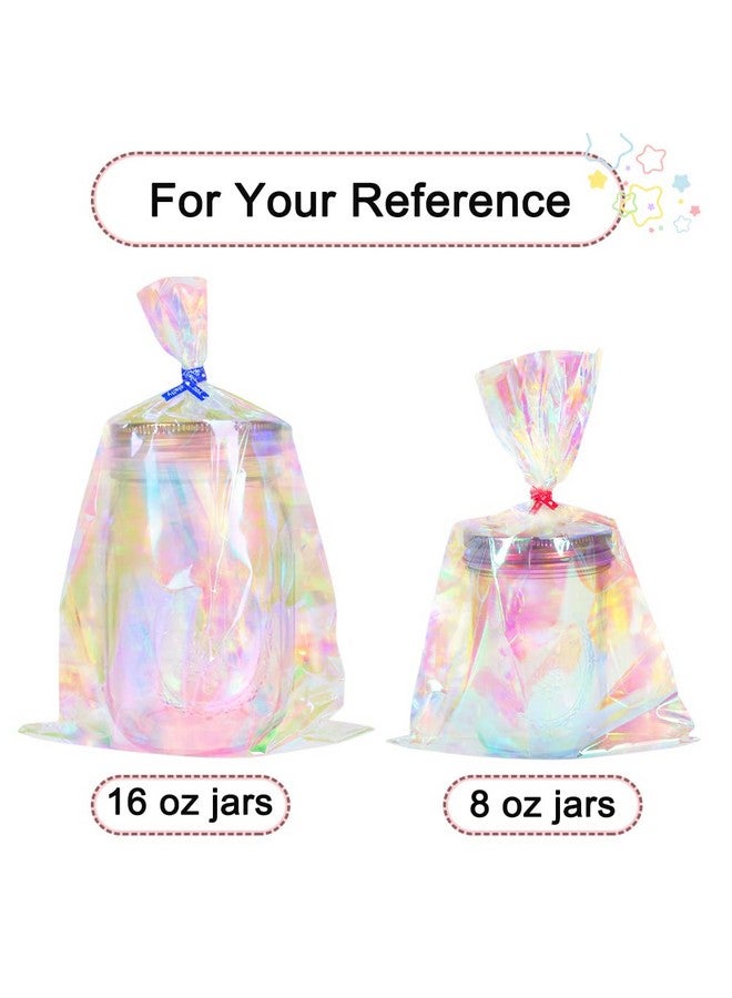 120Pcs Iridescent Cellophane Treat Bags With Ties 6X9 Inch Holographic Plastic Goody Bags For Candy Party Favors Small Gifts
