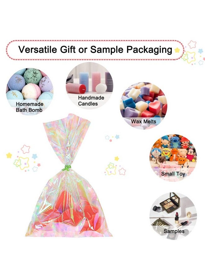 120Pcs Iridescent Cellophane Treat Bags With Ties 6X9 Inch Holographic Plastic Goody Bags For Candy Party Favors Small Gifts