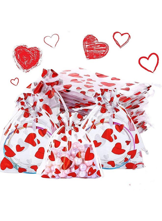 Heart Candy Bag Organza Jewelry Pouches Valentine'S Drawstring Gift Pouch For Valentine'S Day Wedding Party Favor(50Pcs)