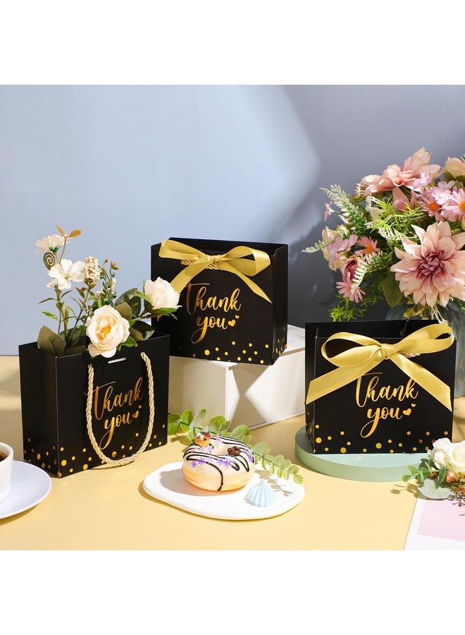 45 Pcs Thank You Gift Bag With Handle 5.5X4.7X2.5'' Mini Paper Gift Bag Small Gift Bag With Bow Ribbon For Valentine'S Day Baby Shower Birthday Wedding Party Favor(Black/Gold)