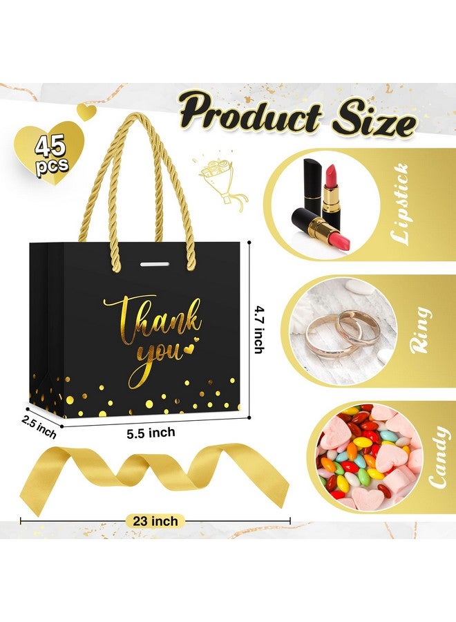 45 Pcs Thank You Gift Bag With Handle 5.5X4.7X2.5'' Mini Paper Gift Bag Small Gift Bag With Bow Ribbon For Valentine'S Day Baby Shower Birthday Wedding Party Favor(Black/Gold)