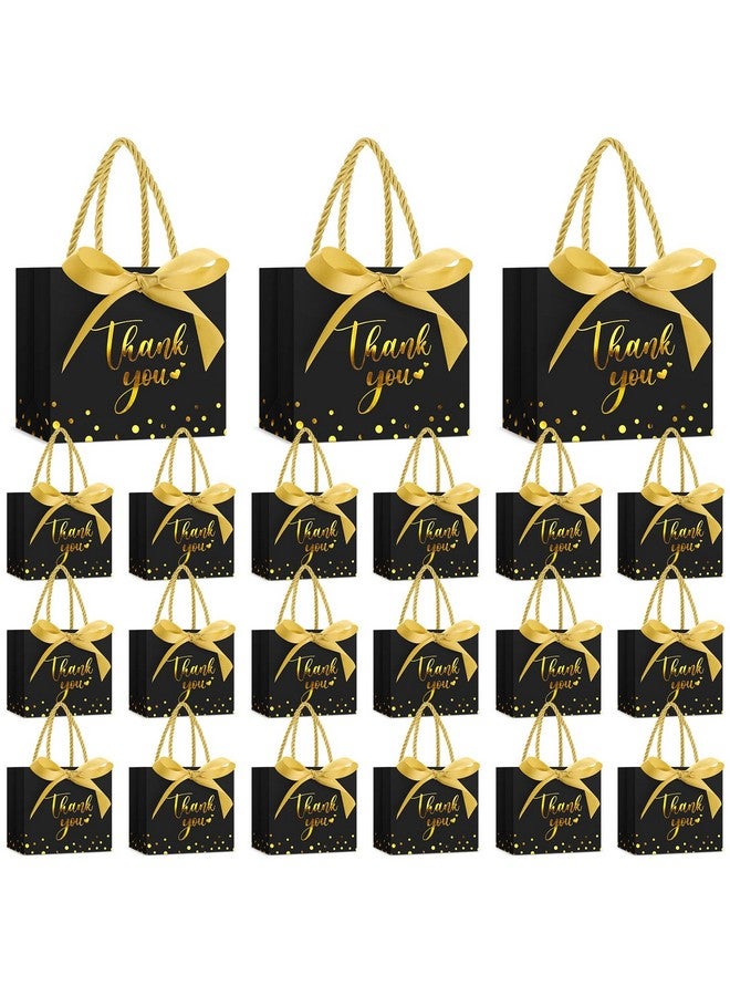 45 Pcs Thank You Gift Bag With Handle 5.5X4.7X2.5'' Mini Paper Gift Bag Small Gift Bag With Bow Ribbon For Valentine'S Day Baby Shower Birthday Wedding Party Favor(Black/Gold)