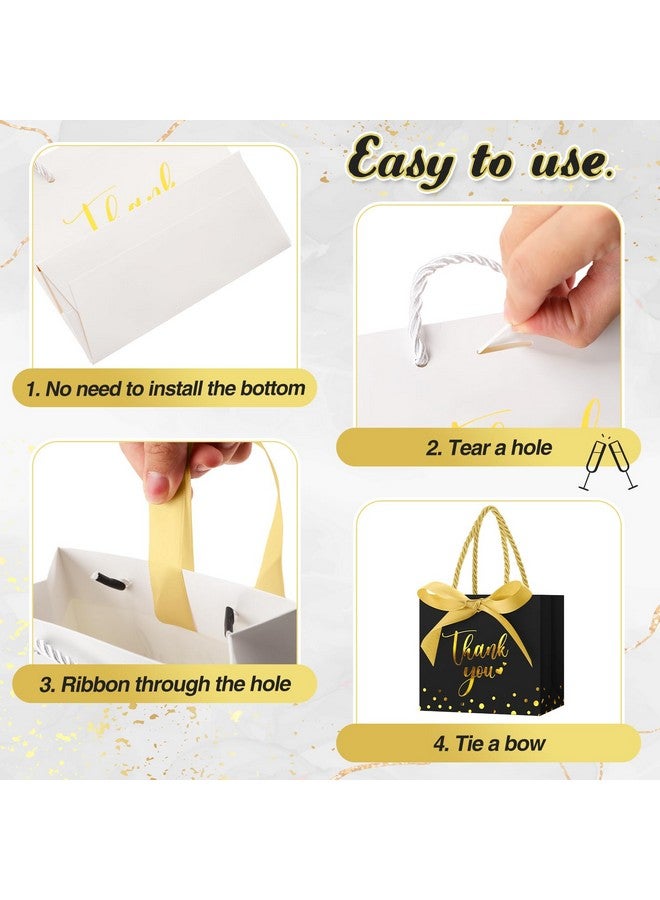 45 Pcs Thank You Gift Bag With Handle 5.5X4.7X2.5'' Mini Paper Gift Bag Small Gift Bag With Bow Ribbon For Valentine'S Day Baby Shower Birthday Wedding Party Favor(Black/Gold)