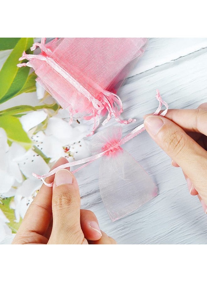 100Pcs Tiny Organza Jewelry Bags 2X3 Inch Little Pink Mesh Drawstring Gift Pouches For Candy Sample Party Favors
