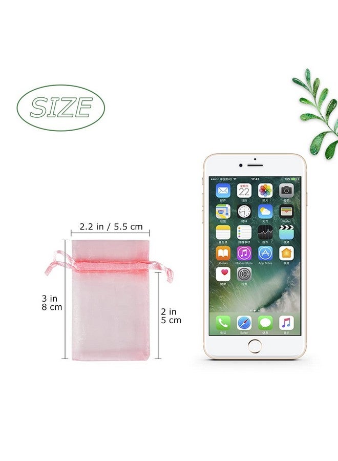 100Pcs Tiny Organza Jewelry Bags 2X3 Inch Little Pink Mesh Drawstring Gift Pouches For Candy Sample Party Favors