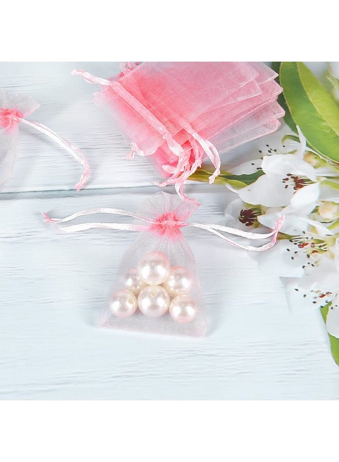 100Pcs Tiny Organza Jewelry Bags 2X3 Inch Little Pink Mesh Drawstring Gift Pouches For Candy Sample Party Favors