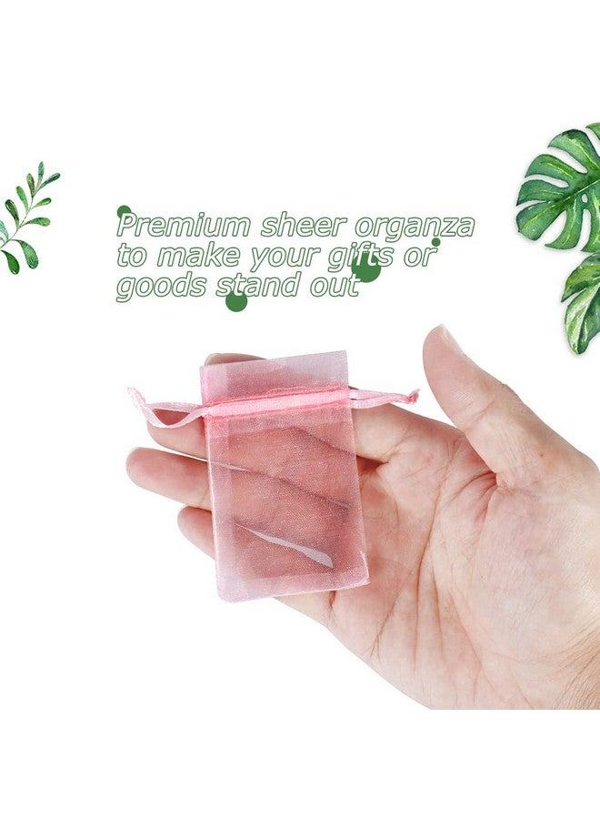 100Pcs Tiny Organza Jewelry Bags 2X3 Inch Little Pink Mesh Drawstring Gift Pouches For Candy Sample Party Favors