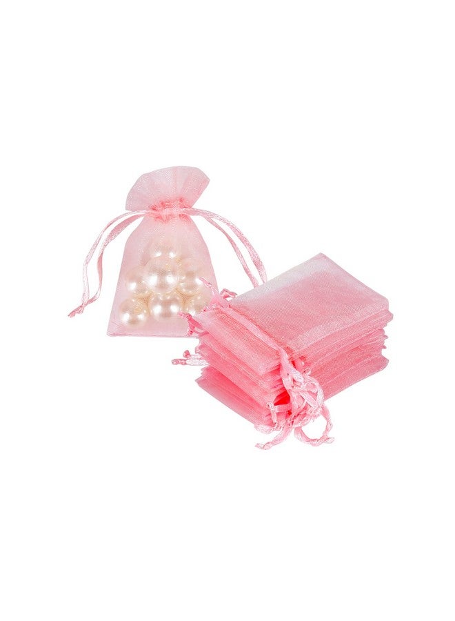 100Pcs Tiny Organza Jewelry Bags 2X3 Inch Little Pink Mesh Drawstring Gift Pouches For Candy Sample Party Favors