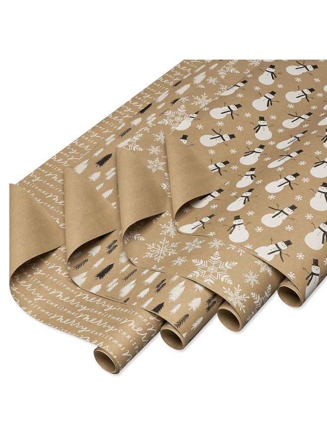 80 Sq. Ft. Kraft Wrapping Paper Bundle (Snowmen) For Christmas And All Holidays (4 Rolls 30 In. X 8 Ft.)