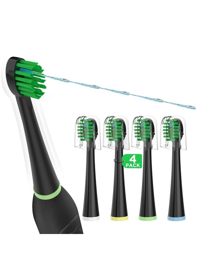 Replacement Toothbrush Heads For Water Pik Sonic Fusion (Sf01Sf02Sf03Sf04) Compact With Covers 4 Count Black