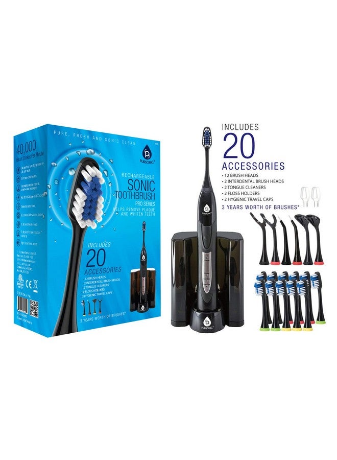 S520 Rechargeable Sonic Toothbrush Includes 20 Accessories: 12 Brush Heads & More Black