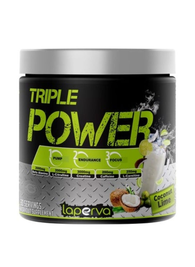 Triple Power Pre-Workout Supplement Coconut Lime Flavor 30 Servings