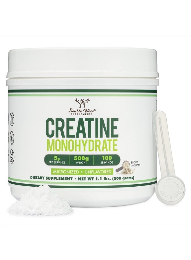 Creatine Monohydrate Powder 1.1lbs (100 Servings of 5 Grams Each - Third Party Tested Micronized Creatine Powder) (with Scoop)(Creatina Monohidratada) by Double Wood