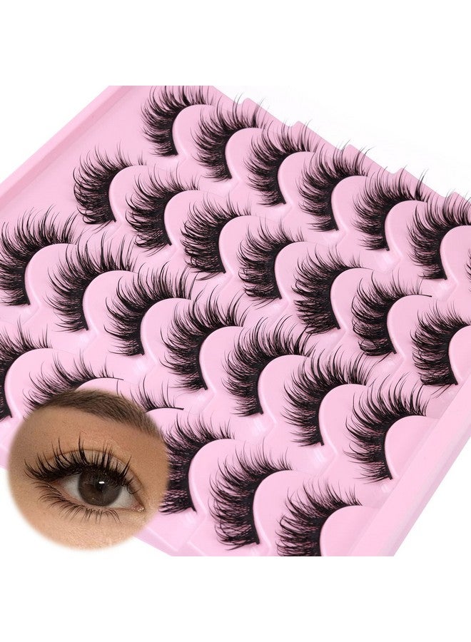 Natural False Lashes Wet Look Cat Eye Lashes Wispy Asian False Eyelashes 3D Mink Lashes 16Mm Thai Fairy Lashes 14 Pairs Fake Eyelashes Pack