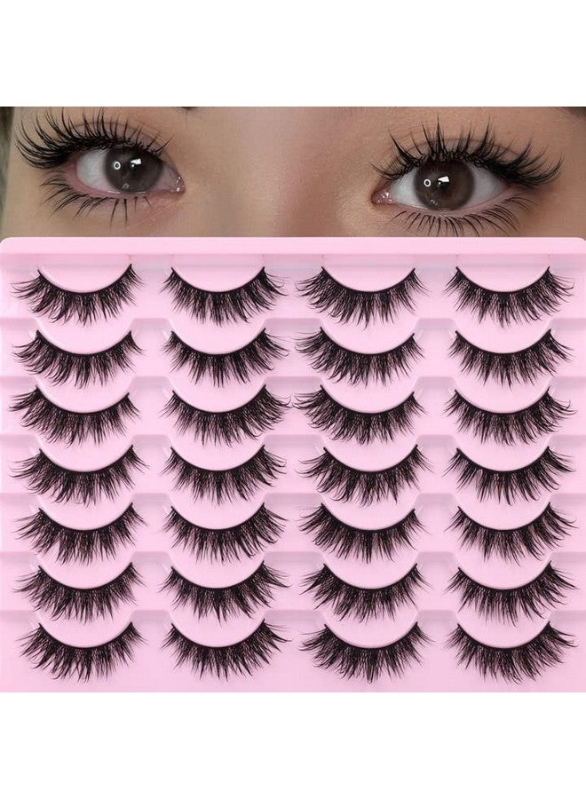 Natural False Lashes Wet Look Cat Eye Lashes Wispy Asian False Eyelashes 3D Mink Lashes 16Mm Thai Fairy Lashes 14 Pairs Fake Eyelashes Pack