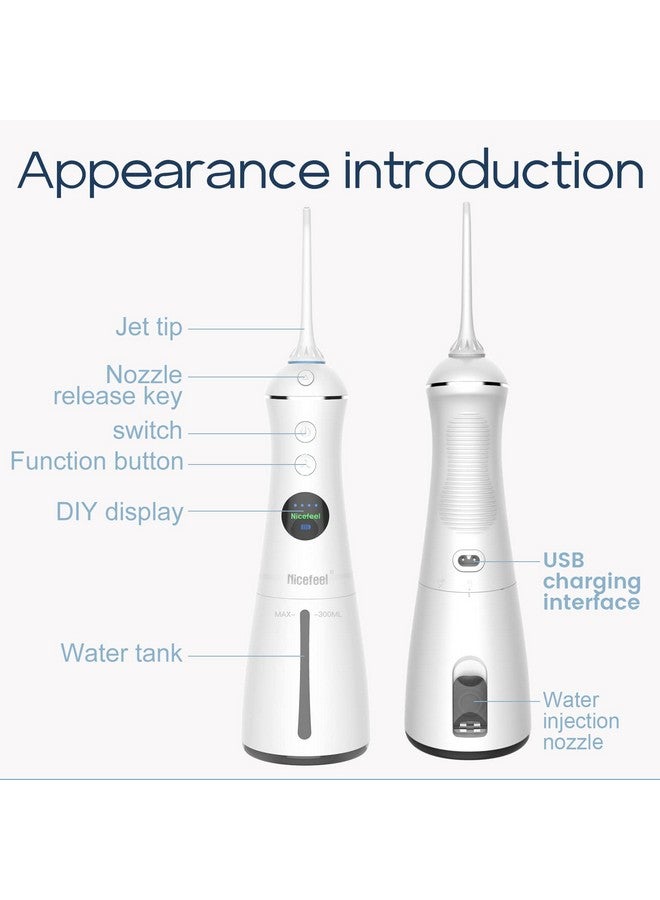 Portable Water Flosser Cordless Rechargeable Dental Cleaner Irrigator With Gravity Ball Lcd Display 300Ml Tank 6 Modes 4 Jet Tips And Ipx7 Water Proof For Travel & Home & Braces