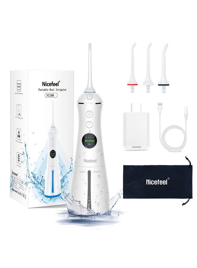 Portable Water Flosser Cordless Rechargeable Dental Cleaner Irrigator With Gravity Ball Lcd Display 300Ml Tank 6 Modes 4 Jet Tips And Ipx7 Water Proof For Travel & Home & Braces