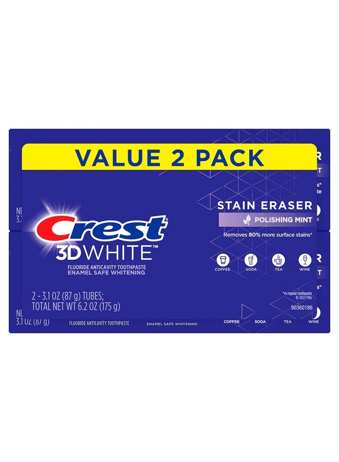 3D White Stain Eraser Teeth Whitening Toothpaste Polishing Mint 3.1 Oz Pack Of 2