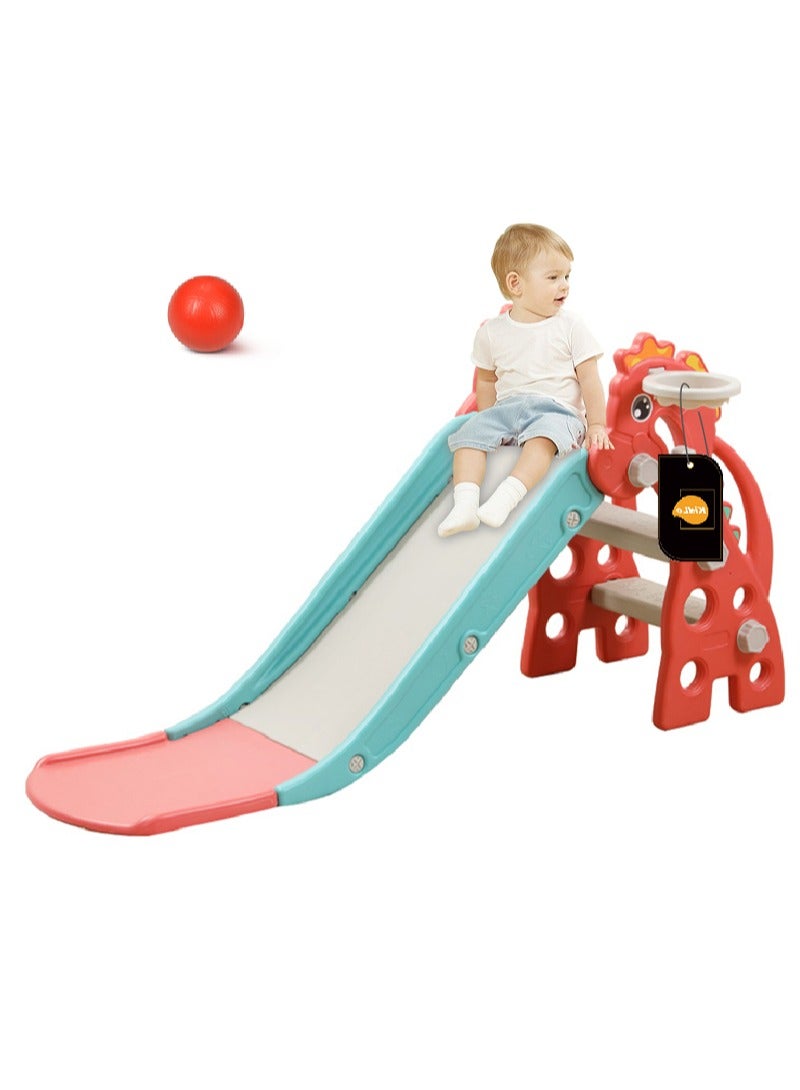 2-In-1 Multifunctional Children's Slide With Basketball Hoop Combinable And Foldable