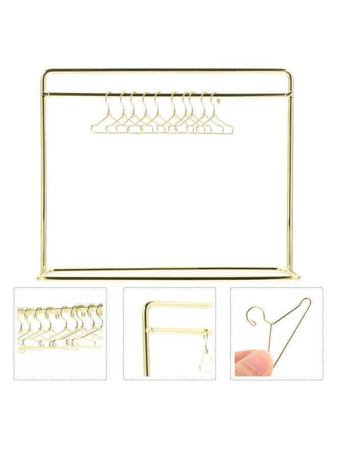 Miniature Doll Garment Rack Set Mini Doll Dress Clothing Display Rack With 10Pcs Mini Doll Clothes Hangers Doll House Furniture Accessories For Dollhouse Supplies Golden