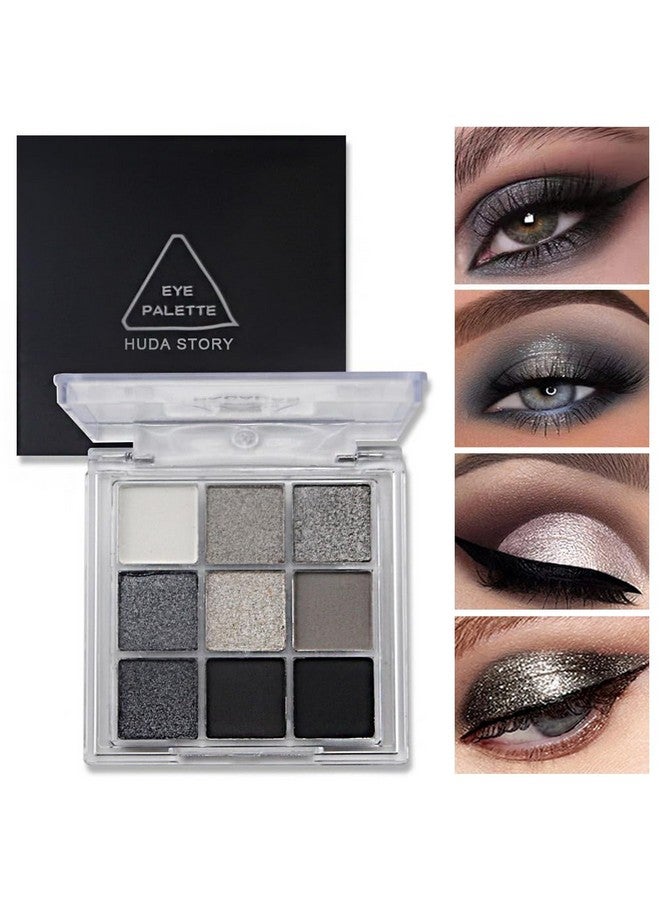 9 Colors Matte&Pearl Black Eyeshadow Palette Smoky Eye Shadow Makeup Silver Glitter Grey Eyeshadow With Mirror Waterproof Sweatproof Long Lasting Highly Pigmented Eye Shadows (Gray)