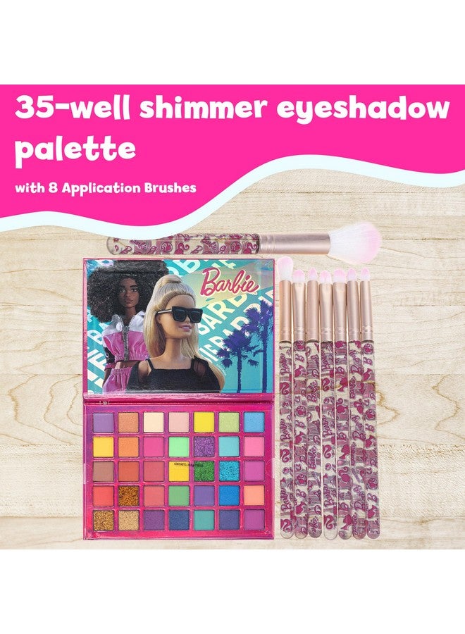 Barbie 35Well Eyeshadow Palette Shimmery And Opaque Colors Pigmented Blendable 8 Application Brushes Nontoxic 8+ Perfect For Parties Sleepovers & Makeovers