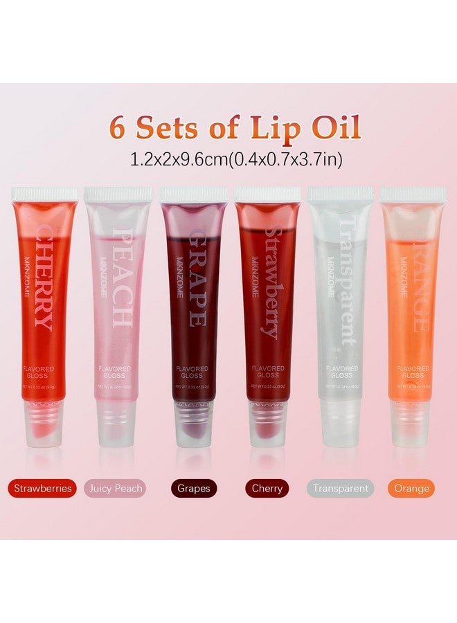 6Pcs Lip Oil Set Fruit Flavored Lip Gloss Moisturizing Lip Oil Hydrating Lip Gel Long Lasting Nourishing Nonsticky Fresh Texture