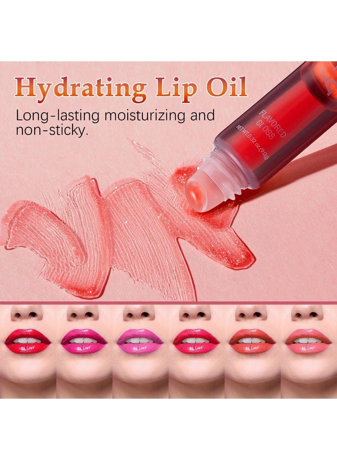 6Pcs Lip Oil Set Fruit Flavored Lip Gloss Moisturizing Lip Oil Hydrating Lip Gel Long Lasting Nourishing Nonsticky Fresh Texture