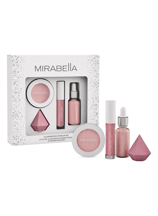 4Piece Makeup Set For Women & Girls Illuminizing Holiday Gift Setmakeup Set Includes Lip Gloss Glow Drops Powder Highlight & Blender Spongetalcfree & Paraben Free Cosmetic Set